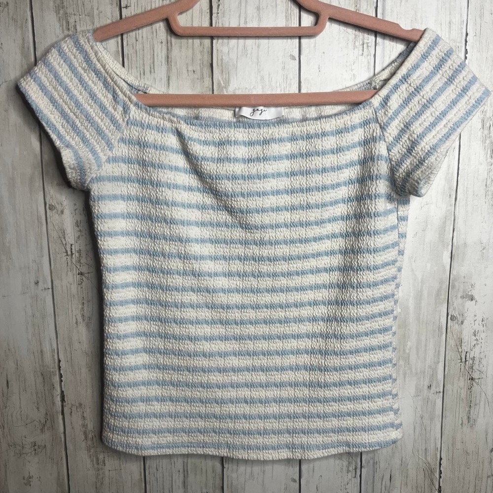 Gaze blue and white striped crinkle texture shirt